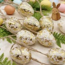 16pcs 3x4cm Easter Plastic Eggs, Hanging Eggs With Gold Foil On Surface, Use For Easter Party Decoration - Gold - View 7