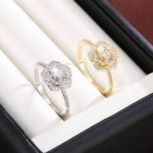 1pc Elegant Rose Shaped Design Cubic Zirconia Inlaid Fashion Ring For Women - Multicolor - View 2