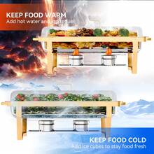 Chafing Dish Buffet Set 2/4 Pack 8QT 316 Stainless Steel Food Warmer Chafer Complete Set For Home Party, Buffets, Wedding,Rectangular Semi-Gold-Plated Stainless Steel Chafing Dish Set, Buffet Warmer For Hotel Catering, Parties, Weddings, Gold - Kẹp hoa mai vàng - Gói 4 - Xem 7