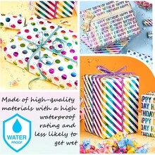 1Roll 20 Inch 49 Feet Birthday Wrapping Paper Waterproof And Not Easily Wet Easy To Clean, Dot Striped Letter Pattern Gift Wraps For Birthday DIY Craft - Multicolor - View 11