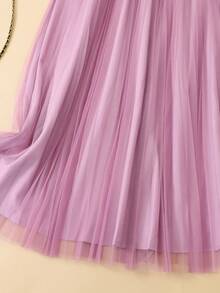 LuminousWealth Women's Elegant Pleated Mesh A-Line Skirt, Suitable For Casual Or Office Wear, Minimalist & Graceful | Polyester Mesh Skirt, Suitable For All Seasons, Great For Christmas & New Year - 中紫紅色 - 查看 2