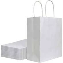 100Pcs Pack 8x4.75x10 Inch Medium White Kraft Paper Bags With Handles Bulk, Bags, Grocery Shopping Retail Birthday Party Favors Wedding Sacks Restaurant Takeout, Business - 50 - 查看 1