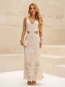 Women's Midi Dress, Knit With Lace, Party, Beach, Sophisticated, New Year's Eve, Christmas, Vacation, Beach, Wedding, Bridesmaid - 沙 - 查看 1