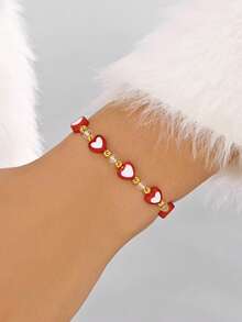 1pc Fashionable & Cute Valentine's Day Heart Crystal Beaded Bracelet, Suitable For Women As Valentine's Day Date Gift - Multicolor - View 5