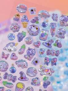 Pegatinas de corazón 3D brillantes con relieve de dibujos animados, pegatinas de aceite agitador para scrapbooking, pegatinas de recompensa para jardín de infantes, decoración de fundas de teléfono, pequeños regalos de cumpleaños, pegatinas de conejo de recompensa linda con relieve de cristal, pegatinas decorativas de espuma 3D para scrapbooking - Multicolor - Ver 2
