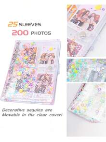 A5/A6 Budget Loose Leaf Binder Cover, 6-Ring Photo Album, Cute Glitter Planner Cover, Notebook Shell, Loose Leaf File Folder Organizer, Replaceable Loose Leaf Binder Cover, PVC Spiral Planner Cover With Glitter Sequins And Snap Button, Loose Leaf Notebook - Multicolor - View 1