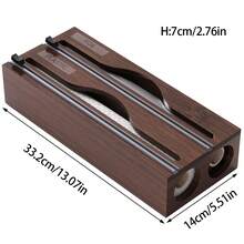 1pc 33.2*14*7cm Bamboo Wrap Dispenser Box, Aluminum Foil And Cling Film Storage Container With 2 Cutters, Natural Rectangular Shape, Ideal For Cutting Cling Wrap And Foil, Perfect For Kitchen - Brown - View 6