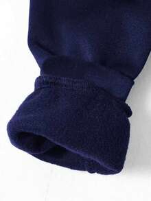 2 件套年轻男孩字母印花保暖连帽衫和裤子休闲装，秋季 - 寶藍色 - 查看 5