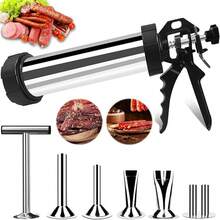 Pistola de acero inoxidable profesional portátil y rellenador de salchichas, 3 boquillas, kit de relleno de carne de varios tamaños, herramienta de cocina resistente para cocina en el hogar - Kit 7 en 1 - Ver 2