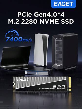 1TB/2TB/4TB NVMe M.2 2280 SSD，PCIe 4.0 内置固态硬盘，读取速度 7400MB/S，适用于游戏娱乐、PC/笔记本电脑，实现超快数据传输和可靠性能
