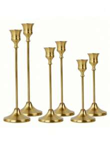 Cirelle 3pcs Brass Gold/Black Metal Tapered Candle Holders, Vintage Modern Decorative Centerpiece Candlestick For Fireplace, Wedding, Party, Housewarming Gift Gifts Birthday Graduation,Cozy Home, Rama Table Decor, Mother's Day Gift, Party Use, Family Dining, High-End Restaurants Supplies, Wedding Decor - Multicolor - View 6