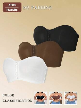 3pcs Plus Size Women Comfortable Front Closure Wireless Bralet Camisole