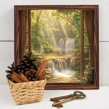 2D Plane - Vintage Style 2D Plane Wall Art, Depicting A Tranquil Scenery With A Sunlit Waterfall, Wooden Frame.The Size Is 8.0X 8.0inch , And It Includes Elements Such As Pine Cones And Lavender Branches. It Is An Ideal Decorative Gift For The Home. - Nhiều màu - Xem 4