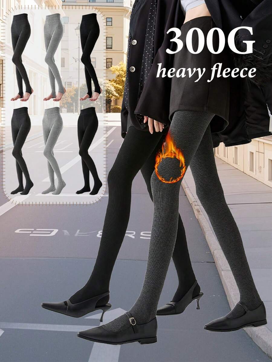 1条300克灰色竖条纹踩脚裤，女士保暖内衬，秋冬季塑形紧身打底裤 - 300克 - 查看 1