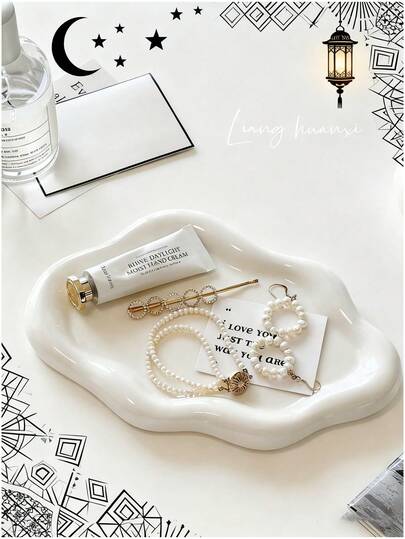 1个首饰托盘，日式极简INS风，多巴胺色心形花朵云朵不对称创意收纳托盘，适合收纳耳环、项链和其他首饰，花朵戒指首饰盒，装饰展示和拍照小物件，专为女性和女孩设计的首饰创意收纳架，非陶瓷材质，情人节礼物