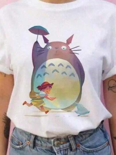 Camiseta de Verano para Hombres y Mujeres de Manga Corta Studio Ghiblis Totoros Harajuku Kawaii Totoros Ghiblis Cómoda y Casual-Shirt3summer