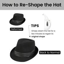 Classic Manhattan Fedora Hats For Men Short Brim Mens Fedora Hats - Black - View 3