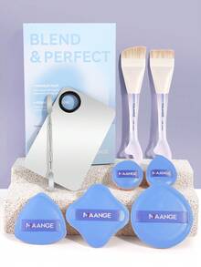 MAANGE 9件套旅行化妆刷套装，包含2支高效化妆刷、5个干湿两用化妆海绵、1支腮红刷、1支粉底刷、1支遮瑕刷和1支细节刷，适合居家或旅行使用，是女性和女孩必备的化妆用品。赠品、专业化妆刷、全套化妆工具 - 淺藍色 - 查看 12