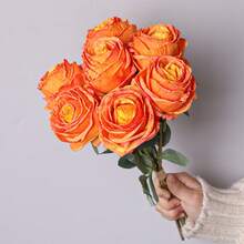 7pcs/Set Realistic Flame Rose, Lifelike Flowers, Orange, 7 Rose Bouquet, Suitable For Mother's Day Decor, Wedding Season, Graduation, Gifts, Candlelight Dinner Decor, Tabletop Decor, Centerpiece, Plastic Flowers, School Dorm Office Decor, Outdoor Party, Holiday Birthday Party Decor, Home Entrance, Hotel Restaurant, Living Room, Bedroom, Wedding Party, Kitchen Garden Decor, Valentine's Day Decor, Easter, Spring/Summer Decor, Seasonal Decor