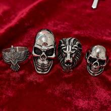 1pc Stainless Steel Skull, Eagle, Lion Head Punk Gothic Style Waterproof Fade-Resistant Ring, Suitable For Daily Wear, Music Festival, Theme Party - Silver - View 9
