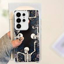 Funda de teléfono con diseño de patrón de flor de calavera para Samsung Galaxy A26 A05 S24 Ultra A56 A04s A04e S23 Plus A24 A12 S25 A14 A35 A23 A05s A34 S22 S21 Fe A25 A16 A06 A36 A52 A53 A54 A55, transparente, moderna, de cuatro esquinas, anti-caída, suave - Mezcla de colores - Ver 7