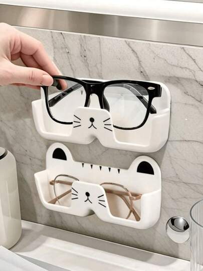 1pc Cute Cat Shaped Eyeglasses/Sunglasses Storage Holder, Wall-Mounted Glasses Display Rack, Saves Space, Suitable For Entryway, Living Room, Bedroom, Bathroom, Office, Dorm, Home Decor