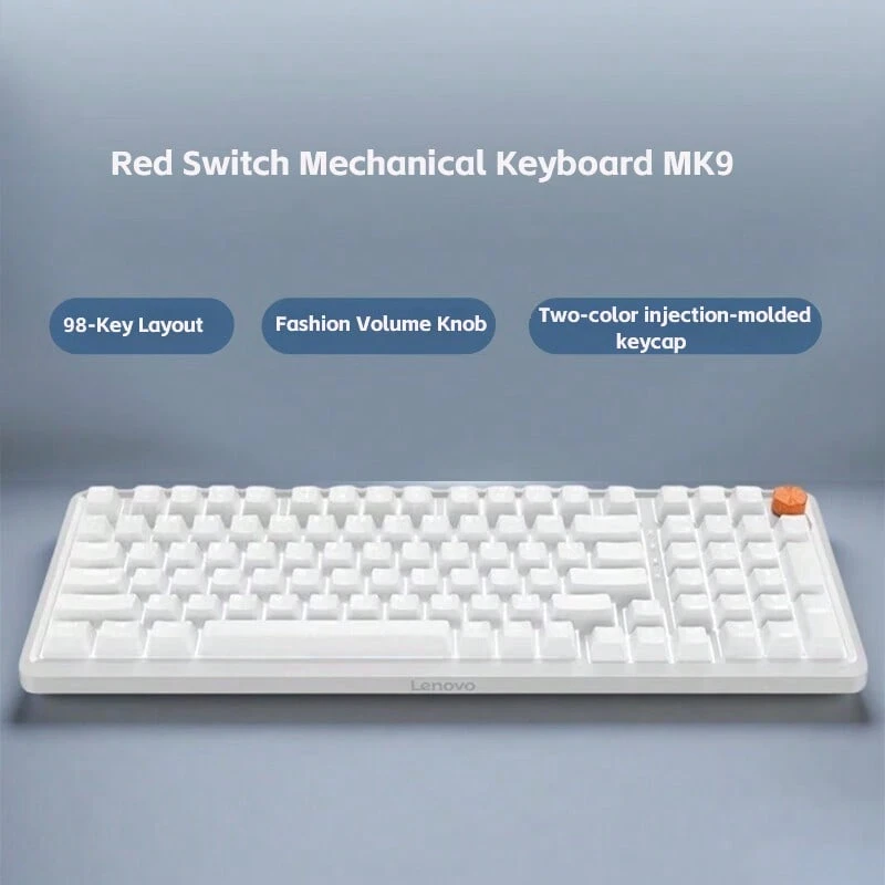 Lenovo MK9 98-Key Mechanical Keyboard, Ergonomic Design, Linear Feel, Full N-Key Rollover, Compatible With Laptops And Desktops, Wired Keyboard For Office Work And Gaming. - Cherry Blossom White (Red Axis) - View 1