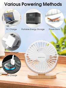 USB Powered Desktop Fan, Mini Electric Fan (Wood Grain Base, Compact With Hook), Suitable For Home Office, Bedroom, School, Outdoor Camping And Travel - Multicolor - View 11