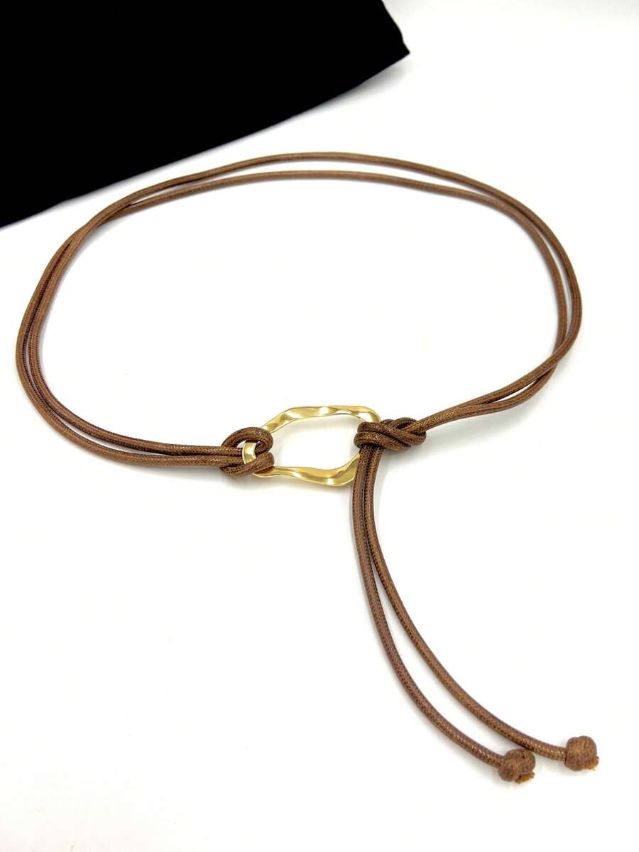 Thin Rope Belt With Geometric Buckle - Café - Ver 1