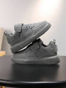 1 Pair Spring/Autumn New Kids' Sports Shoes, Hook And Loop Closure Easy On/Off, Boys/Girls Fashion Versatile Anti-Slip Casual Sneakers - Grey - View 9