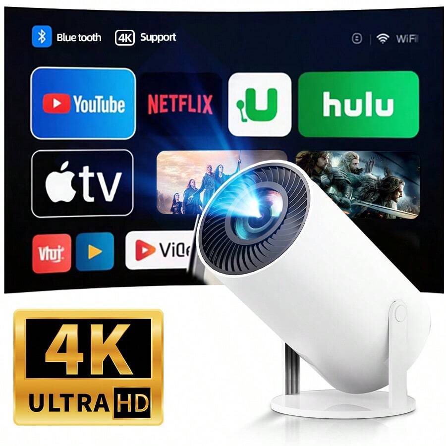 HUASHIJIE 4k Home Ultra HD 5G Projector Multi Functional Immersive Home Cinema, Supports WiFi Connection To Android Apple Phone, Directly Projected White Wall Projector Home KTV Gaming Online Course Bedroom Dormitory, Supports HD Interface, USB Interface Connection, Built In Android System Massive Application Download, Built In Sound System, Outdoor Projection, Christmas And Valentine's Day Gifts - 美規A型插(110-127V) - 查看 1