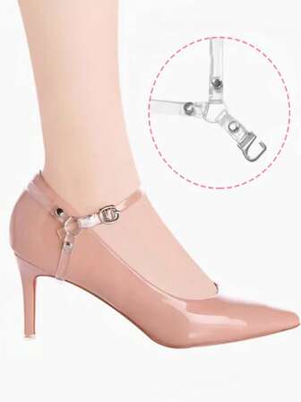 1 Pair Transparent Triangle Shoe Lace Fasteners, Anti-Slip High Heel Shoe Straps, Adjustable Slouchy Lace Binding Bands For Women