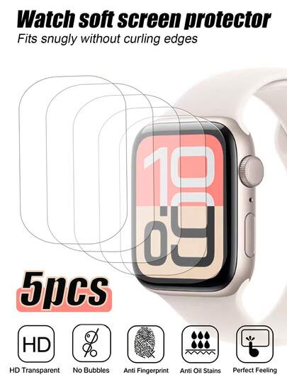 5片装TPU屏幕保护膜，兼容 Series 10 (42mm)、Series 10 (46mm)、SE/8/7/6/5/4/3/2/1，无气泡，防指纹，高清，易于安装，超薄柔韧TPU材质，手表配件