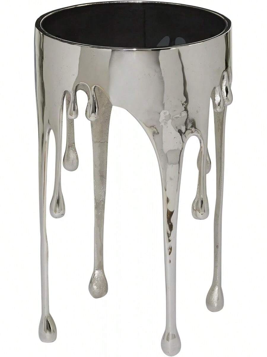 Deco 79 - Mesa Auxiliar de Metal de Aluminio con diseño de fusión y Parte Superior de Vidrio sombreado, Mesa Auxiliar de 16 x 16 x 25 Pulgadas, Color Plateado - plata - Ver 1