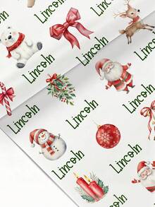 1pc Customized Christmas Wrapping Paper - Personalized Gift Wrapping Paper, Can Print Name, Holiday Theme, Cute Christmas Elements (Santa Claus, Reindeer, Bow, Ornaments, Christmas Tree, Gifts) - Multicolor - View 5