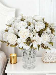 Buchet de bujori artificiali, 12,6 inci, cu trandafiri Prințesa Mary, trandafiri vintage francezi, crizanteme și respirația bebelușului, potrivit pentru decor de primăvară, petreceri de ziua de naștere, întâlniri, buchete de mireasă, decor pentru casă, restaurante, dormitoare, pervazuri, vaze, Ziua Îndrăgostiților, decor de Anul Nou, grădini exterioare, decor de bal, cadouri de Ziua Îndrăgostiților. - alb - Vizualizare 6