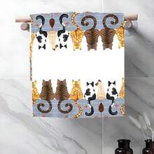 1pc/2pcs Cat Cartoon Kitchen Towel,Soft & Absorbent Machine Washable Polyester Dishcloth, Perfect For Kitchen Decor, Cooking.Baking, Holiday Decor & Bathroomssentials, TableDecor, Kitchen Supplies, Home Decoration, New Home Bathroom Housewarming Gift, Kitchen Towels - Multicolor - View 7