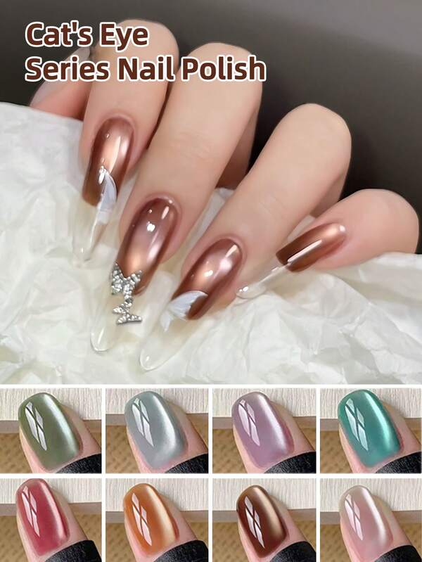 JIA SHANG RUI Jiashang Rui 12ml/Bottle Popular Holiday Cat Eye Gel Nail Polish, 2025 New Premium Green Glitter Glass Bead Cat Eye Magnetic Gel, Green, White, Valentine's Day Gift, Solid Color Nail Polish, Blue, Purple, Red, Nail Salon Use, New Year, Valentine's Day, Wedding Bride Nails