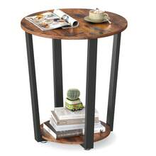 Side Table Round Table With Steel Frame For Living Room Bedroom Easy Assembly Industrial Rustic Brown And Black - Brown - View 8