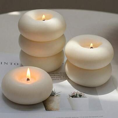 White Scented Candle, Unique Donut Shape, Made Of Soy Wax, Long-Lasting Burn, Clean & Bright Flame, Elegant Modern Home Decor, Tabletop Decoration, Suitable For Christmas, Thanksgiving, Valentine's Day, Church Weddings, Home Decor, Birthday Parties And More