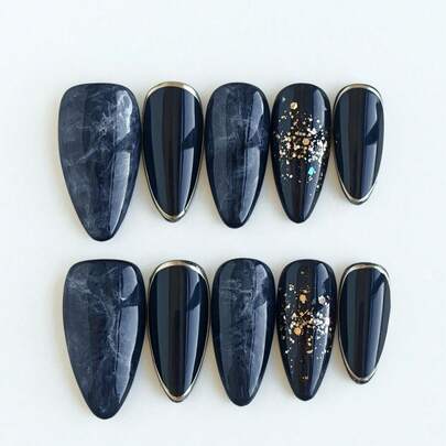 10片手工杏仁形亚克力美甲贴纸，美甲用品，中号黑色圣诞美甲贴纸，价格实惠的可爱美甲贴纸，指甲粉，秋季美甲贴纸，派对美甲贴纸，扎染美甲贴纸，闪光美甲贴纸，假指甲，美甲套装，UV灯美甲贴纸，美甲工具