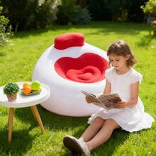 1 pieza Sofá inflable para exteriores, silla de camping para niños, sofá perezoso portátil y fácil de almacenar, asiento de terciopelo rojo adecuado para ocio al aire libre - Rojo - Ver 5