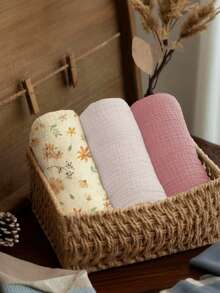3pcs Newborn Muslim Style Swaddle Blankets, 100% Cotton Breathable Soft Receiving Blankets, Large Size 41.34 X 41.34 Inches Swaddle Wrap For Clothing, Diaper Change, Essential For Baby Boys And Girls, Infant Bath Supplies, Toddler Gift - Nhiều màu - Xem 2