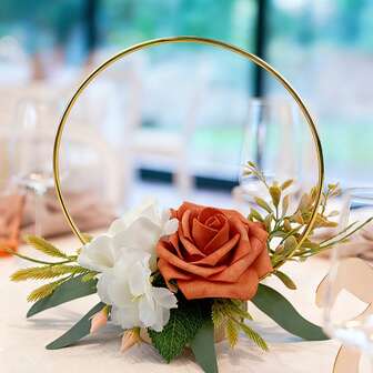 1pc Korean Style Wedding Metal Flower Wreath, Rose Artificial Flower Bouquet, Tabletop Decor Floral Wreath