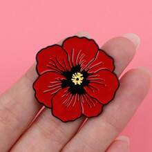 1pc DMLSKY Red & Black Poppy Lapel Pin - Glossy Red Poppy Flower With White Petals & Golden Center, Golden-Tone Border Badge For Backpacks, Jackets, Hats, Lapels - -Inspired Accessory, Remembrance Gift - 紅色 - 查看 7