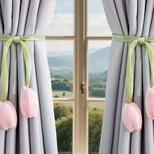 Elegant Tulip Curtain Tie Backs - Classic Garden Style Decorative Tie Backs, Pink Tulip Pattern, Durable Polyester Fabric, Suitable For Living Room And Bedroom, Easy Installation Without Tools, Home Decor Accents, Curtain Tie Backs, Floral Pattern, Smooth Texture, Fashionable Curtains, Interior Designer's Choice, Bohemian Style - Multicolor - View 3