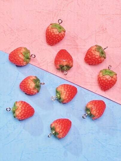 10pcs Cute 3D Strawberry Shaped Pendant - Ideal For DIY Keychain, Jewelry Making Accessories - Realistic Fruit Design, Vivid Colors, Durable, Easy To Assemble