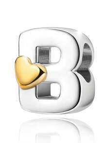 1pc Personalized Smooth A-Z Letter Pendant Bracelet, Women's DIY Customized Name Initial Adjustable Bracelet - Silver-heart Letter - View 32