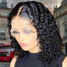 Wear Go 200% 密度 5x5 无胶自然黑色蓬松卷曲波浪刘海假发,13x4 蕾丝前合成纤维混纺假发,深卷曲假发,预先拔毛,适合初学者,日常佩戴 - 自然色&黑色系 - 查看 4