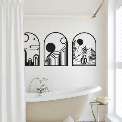 3Pcs Black Metal Wall Decor - Boho Abstract Minimalist Wall Art |   Bohemian Line Wall Hanging With Textured Sculptures, 12x17 In |   Sturdy Metal Construction, Elegant Geometric Design Enhances Aesthetic |   Perfect For Home Bedroom, Bathroom, Living Room & Office |   Versatile Wall Decoration - Adds Bohemian Charm To Any Space